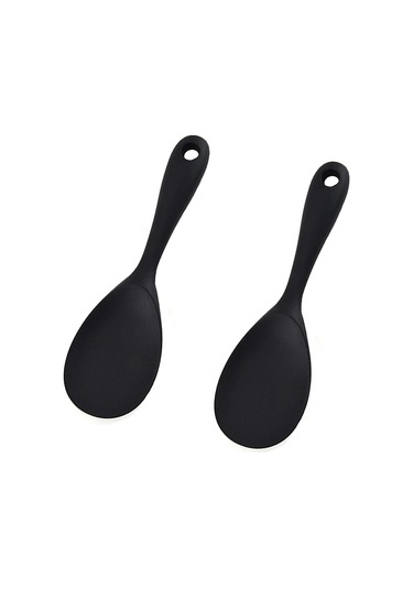 Burcummm 2 Adet Silikon Sert Uçlu Kısa Pilav Kaşığı Siyah