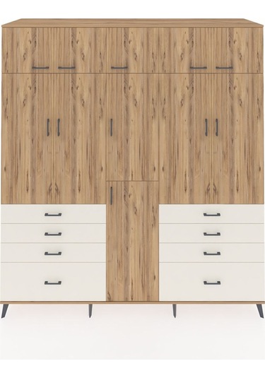 Kronos Dolap 8 Raflı 8 Çekmeceli 3 Askılı 220x59x243 Çam-çam/aytaşı Atlas Çam/aytası