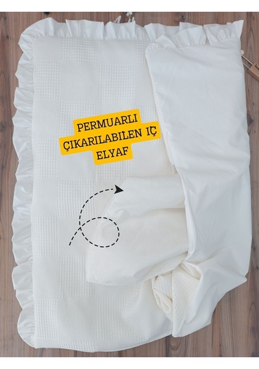 Pike Bebek Battaniyesi Kundağı %100 Pamuklu Çıkarılabilen İç Elyaf Yenidoğan Hastane Çıkışı Ekru