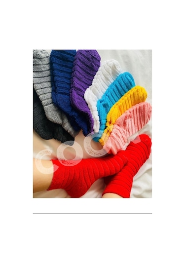 Trampler Kadın 4 Çift Kışlık Ters Havlu Renkli Çorap Çok Renkli