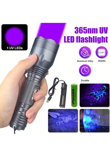 Chuangyinshop Yüksek Güçlü 395nm Siyah Işık 1led Uv Fener Şarj Edilebilir Reçine Kürleme Taş Ve Akrep Arama Altın