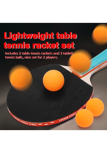 Ranyeek 2 Oyuncu Ping Pong Seti: 2 Adet Ahşap + Kauçuk Raket Ve 3 Top, Renkli Saplı Spor Eşyası