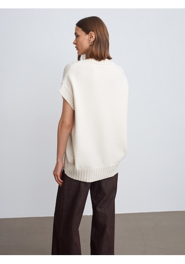 Dilvin 10839 Yün Karışımlı Oversize Süveter-ekru Ekru