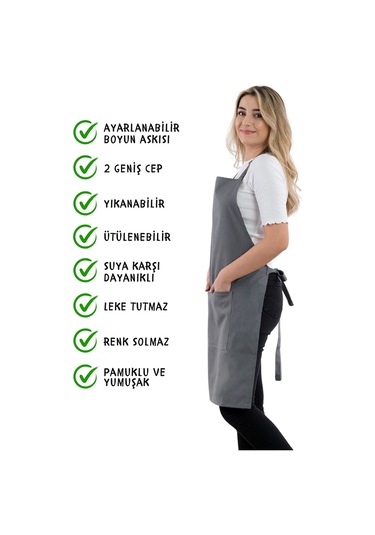 4 Adet Simple Ayarlanabilir Askılı Mutfak Önlüğü Füme