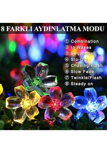 Güneş Enerjili Led Bahçe Aydınlatması 5m Renkli Kiraz(RGB)  Solar Diğer