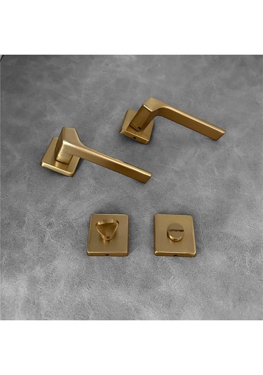 Zey Mat Altın Kare Rozetli Wc Banyo Kapı Kolu 1 Takım