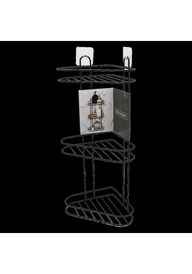 3 Katlı Siyah Metal Köşe Rafı 5365 Çok Renkli