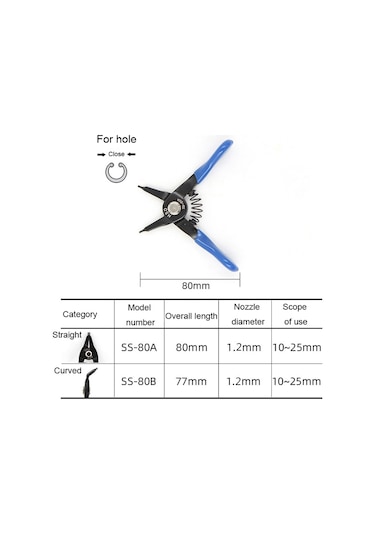 Hsd Sb-80b Dahili Delik Kavisli 10-25mm Kompakt Yaylı Pense Tespit Halkası Pensesi