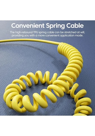 4 İn 1 65w Bahar Kısa Veri Kablosu 6a Usb Tip C Bahar Teleskopik Hızlı Şarj Yellow 1.5m