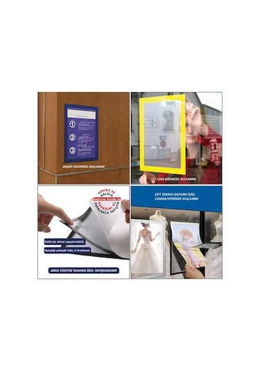 Yapışkanlı Mıknatıslı Esnek Çerçeve Duyuru Panosu 2'Li A4 5 Renk