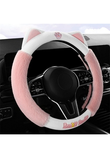 Cbtx 38cm Peluş Direksiyon Kapağı Sevimli Kedi Kaymaz Araç Direksiyon Koruyucusu Kış Sıcaklığı İçin - Lotus Pembesi