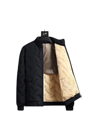 Kışlık Polar Astarlı Erkek Polar Ceket Siyah