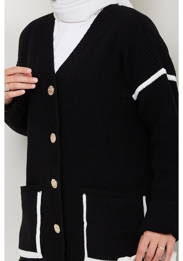 İlge Düğmeli Triko Hırka 1597 - Siyah Siyah