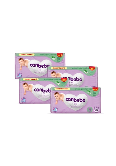 Canbebe Bebek Bezi Fırsat Paketi 5 Beden Junior 40 lı x 4 Adet 4'lü