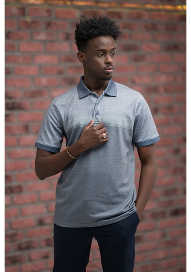 Advante Regular Fit Likralı Pano Desenli Polo Yaka T-shirt Lacivert