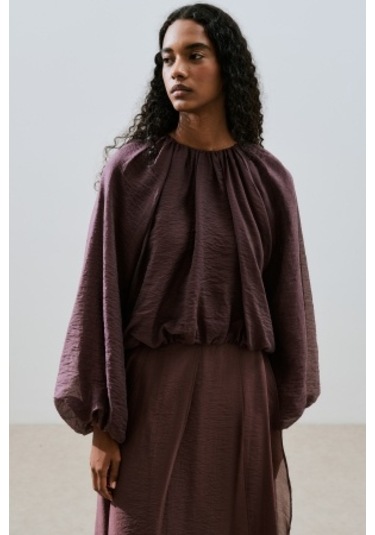 Balon Form Kısa Bluz Bordo Bordo