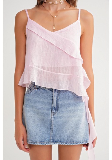 4736 Kadın Fırfırlı Askılı Bluz Pembe Pembe