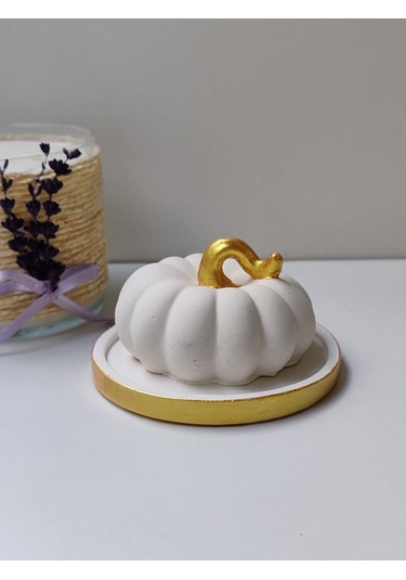 Dekoratif Balkabağı Yuvarlak Sunumluk İle İkili Set, El Yapımı, Ev Dekoru, Obje