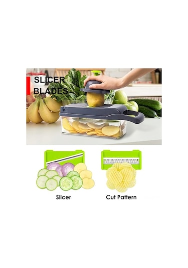 Pazly 11'li Mutfak Sebze Doğrayıcı, Meyve Ve Sebze Kesme Makinesi, Salata Ve Yemek Hazırlama Aleti, Yeşil Renkli Model Yeşil
