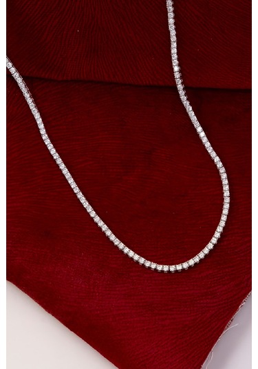 925 Ayar Gümüş Full Zirkon Taşlı Rodyumlu Su Yolu Bayan Kolye