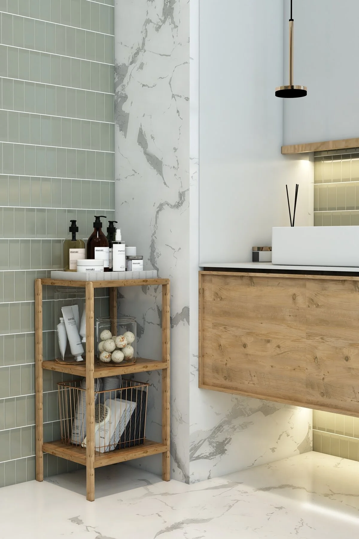 Aden 3 Raflı Banyo Rafı Atlantik Çam Atlantik Çam