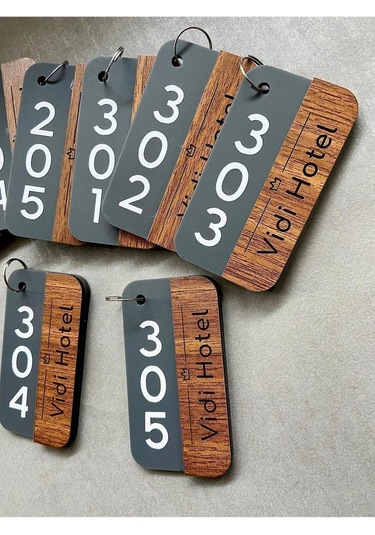 10 Adet Kişiselleştirilebilir Anahtarlık, Otel, Pansiyon, Yurt, Butik Otel, Bungalov Otel Kahverengi