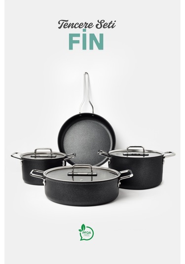 Fin 7 Parça Set 18-22 Cm Derin, 26 Cm Basık, 26 Cm Tava Siyah