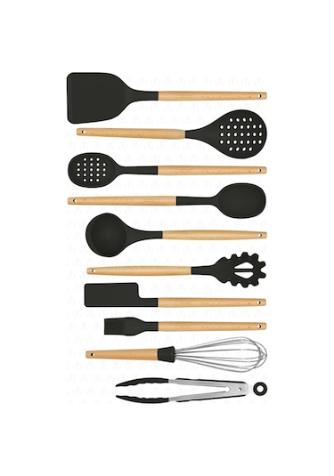 Valletta Matis Standlı 11 Parça Servis Seti Slikon Siyah