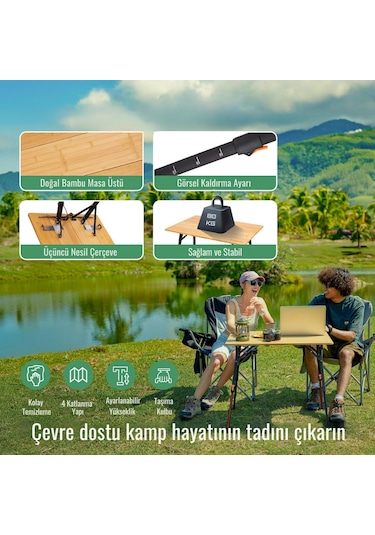 Kingcamp Bamboo All-terrain M 80x60 Bambu Kamp Masası Ahşap - Siyah