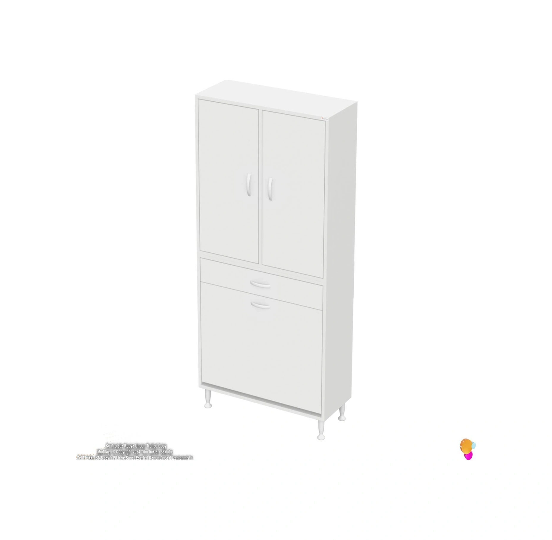 Yeni Kayra Tek Çekmece, 2 Göz Sepet, 2 Kapak, 6 Raf Dar Alan Banyo Dolabı 75x173x32,5 Cm Beyaz