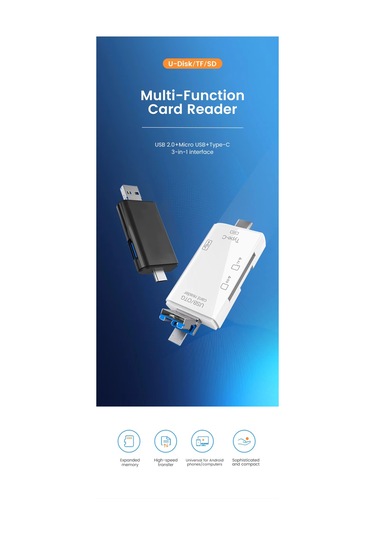 Usb 2.0 6 İn 1 Kart Okuyucu Ve Usb Çoklayıcı Type-c, Micro Usb, Sd/tf Kart Desteği Zr826