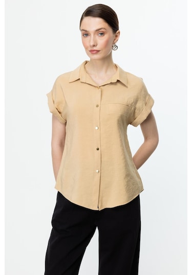 On Fashion Tek Cepli Kısa Kol Gömlek bej