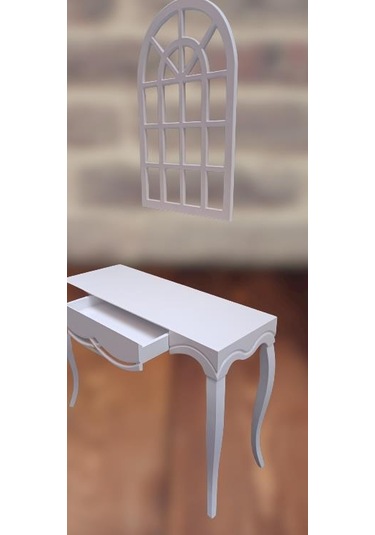 Dresuar CNC Çökertme Model Ahşap MDF Beyaz Lake Tabla Kayın Avangart Ayak El Yapımı Beyaz