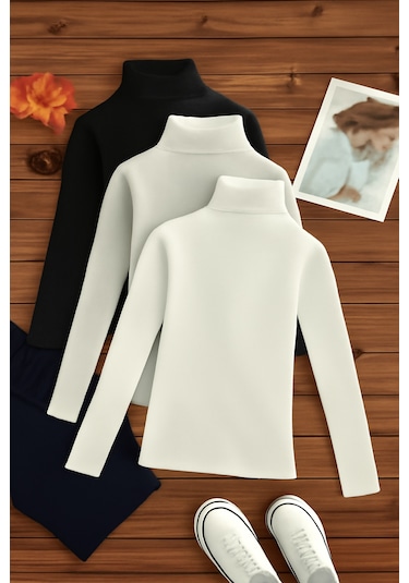 3'lü Paket Kadın Basic Tam Balıkçı Yaka Kazak Çok Renkli-7