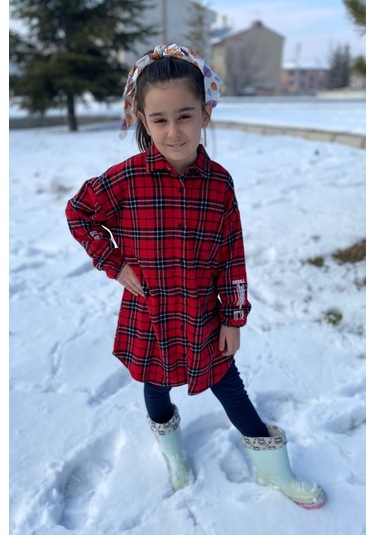 Sırt Baskı Detay Ekose Kız Çocuk Gömlek Çok Renkli