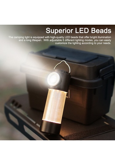 Ximistore9 Siyah Kamp Işığı, 5 Aydınlatma Modu, 2000mah Pil, Süper Dayanıklı, Tripod Ve Mıknatıslı, Dış Mekan Feneri Siyah