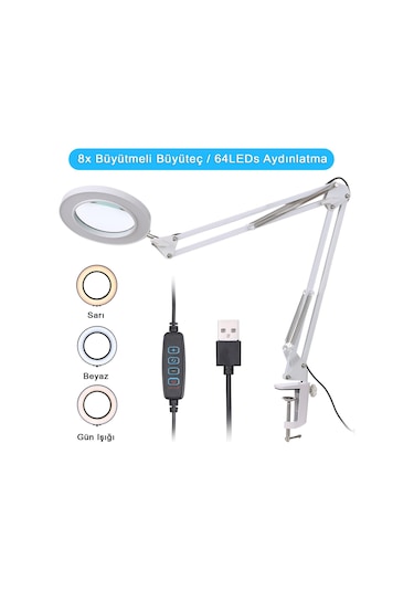 DailyTech Çok işlevli Masa Üstü Katlanabilir 5/8X ışıklı büyüteç
