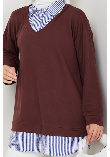 Gömlek Yaka Oysho Tunik 1612 - Acı Kahve Acı Kahverengi