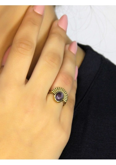 Doğal Taş Ametist Doğal Taşlı Antik Model Kadın Ayarlanabillir Yüzük Euy82amt Mor