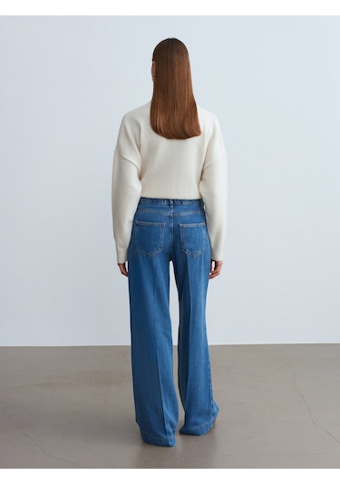 Dilvin 72102 Dökümlü Wide Leg Jean-mavi Mavi