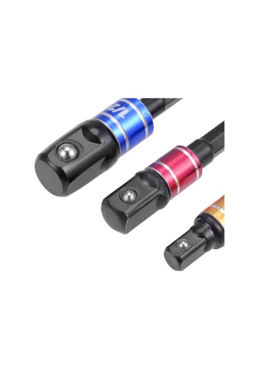 Geeksen 3'lü Çelik Uç Değiştirici Seti - Hex Kolu Elektrik Matkap Uyumlu, 1/4", 3/8", 1/2" Sürücü Adaptörleri, Dayanıklı Ve Çarpma Direncili