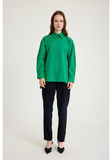 Mizalle Basic Poplin Yeşil Gömlek Yeşil