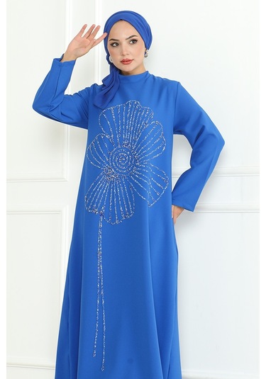 Zeral Taş İşlemeli Abiye 1200 - İndigo