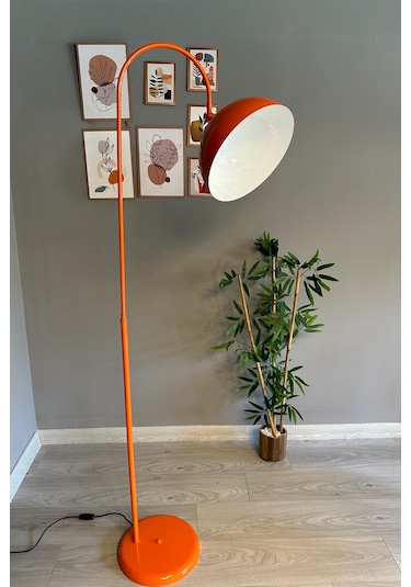 Bamyum Turuncu Lambader Hareketli Başlık Modern Dekoratif Metal Oturma Odası Çalışma Odası Zemin Lambası Turuncu