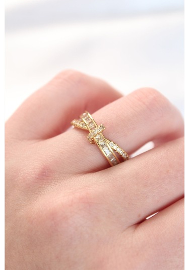 Kıvrım Model Gold Renk Zirkon Taşlı Ayarlanabilir Yüzük - Tj-byk3107 Gold