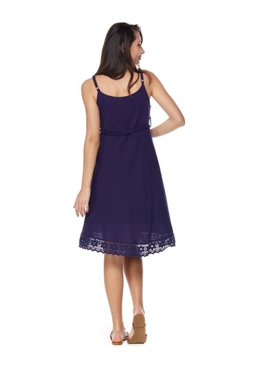 Şile Bezi Mor Askılı Kemerli Elbise