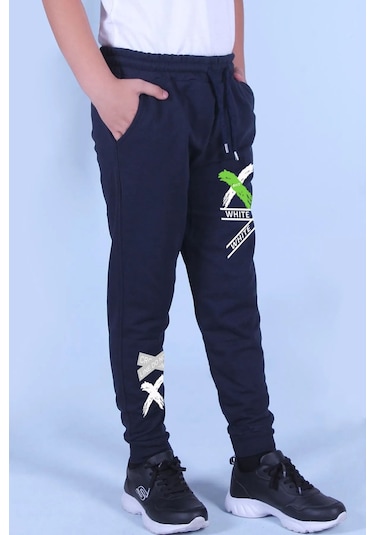 Fyk Kids 2 Li Fermuarlı, Baskılı X Collection Erkek Çocuk Eşofman Altı Siyah - Lacivert