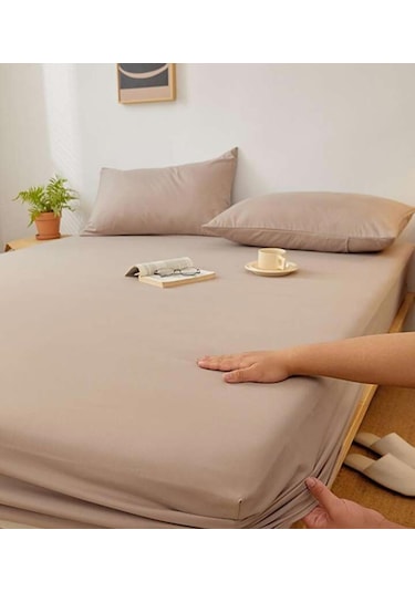 Totem Ranforce Yastık Kılıflı Lastikli Çarşaf Takımı 180 X 200 Battal Boy Bej