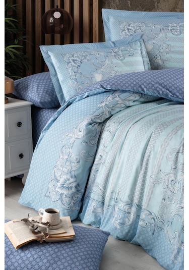 Heritage Dijital Ranforce Çift Kişilik Nevresim Takımı Mirage Turkuaz