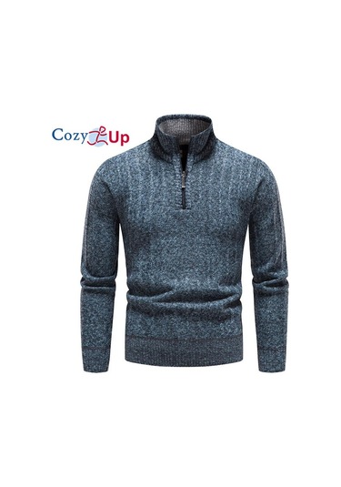 Cosy Up Yeni Kazak Erkek Uzun Kollu Dik Yaka Polar Sıcak Kazak Mavi